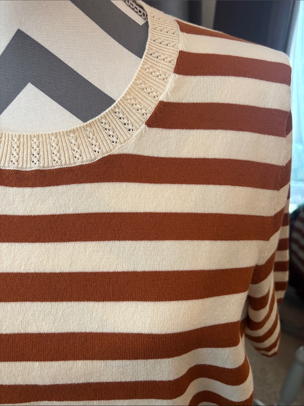 Boden Cream and Rust-Striped Short-Sleeve Crewneck Sweater - Picture 6 of 11